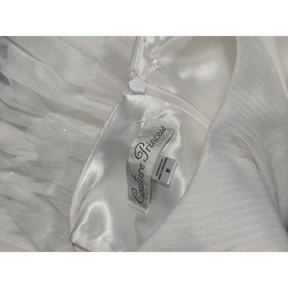 Couture Princess Girls' Ivory Pearl-Trim Ruffle Tulle Formal Flower Girl  8 NWT